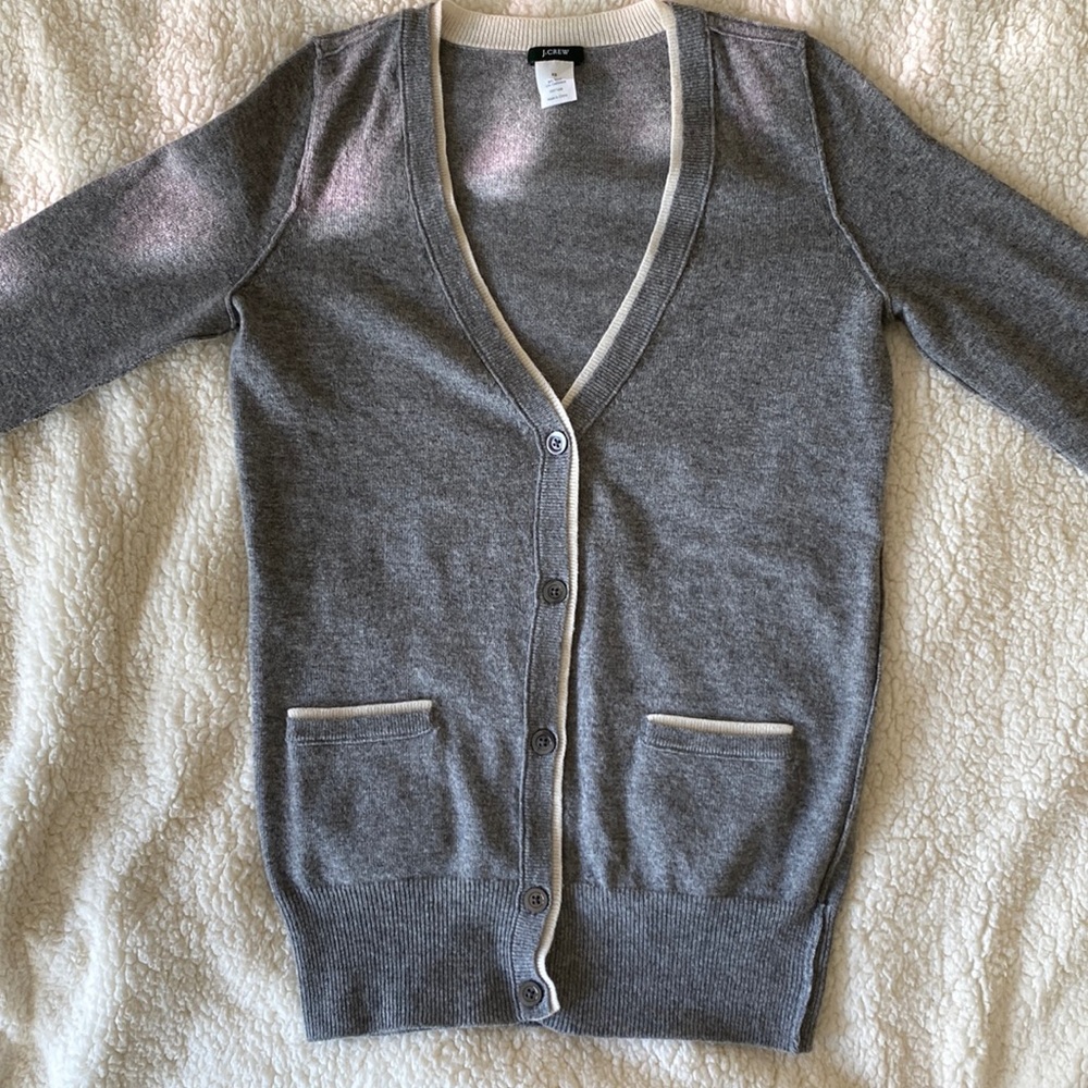 J crew tipped wool cardigan